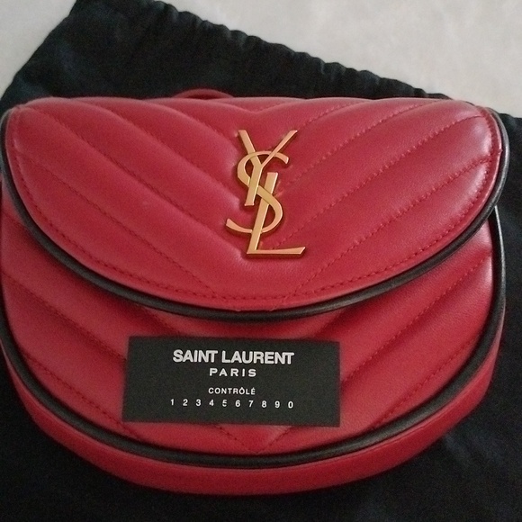 Yves Saint Laurent Calfskin Matelasse Monogram Small Bubble Chain Crossbody Red - Picture 10 of 16